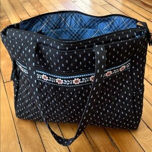 Vera Bradley Black Quilted Tote with Floral Pattern
